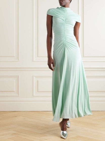 Fashion Elegant Half-high Collar Cape Pleated Dress